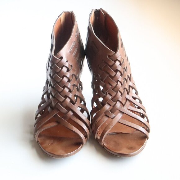 Givenchy Brown Leather Woven Strappy Open Toe Heels Sandals Luxury Bootie Shoes - Picture 13 of 16